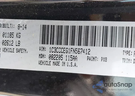 2015 Chrysler 200 C из США, поврежденный, VIN 1C3CCCEG1FN567412